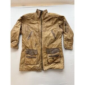 Hunters Run Mens Tan Brown Genuine Leather Safari Field Jacket Parka Size M